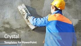  Presentation with industrial textile industry yarn spools - Colorful theme enhanced with construction paint - builder worker plastering facade industrial backdrop and a gray colored foreground