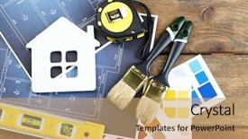  Presentation with color - Slide set enhanced with construction paint - color samples decorative house gloves background and a coral colored foreground