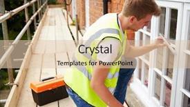  Presentation with windows - Amazing presentation design having construction paint - decorator on scaffolding painting exterior backdrop and a lemonade colored foreground