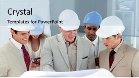  Presentation with building construction - PPT theme featuring construction plan in a building background and a light blue colored foreground