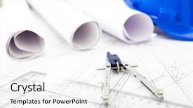  Presentation with industrial textile industry yarn spools - Audience pleasing PPT layouts consisting of construction planning engineering - industrial helmet and drawings backdrop and a white colored foreground