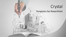  Presentation with open book magic lights - Colorful slides enhanced with construction planning engineering - opened book and hand drawing backdrop and a light gray colored foreground