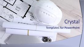  Presentation with brainstorming top view - PPT theme with construction planning engineering - project drawing and laptop top background and a sky blue colored foreground