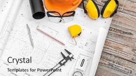  Presentation with construction tools - Amazing presentation design having construction plans with helmet backdrop and a white colored foreground
