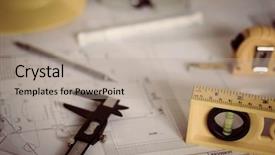  Presentation with construction tools - PPT layouts consisting of construction plans with helmet background and a mint green colored foreground