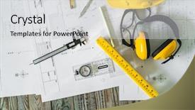  Presentation with engineering drawing tools - Theme enhanced with construction plans with helmet background and a light gray colored foreground