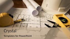  Presentation with construction tools - Colorful presentation theme enhanced with construction plans with white helmet backdrop and a coral colored foreground