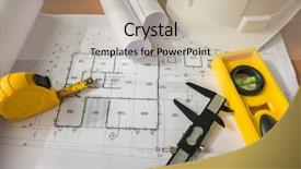  Presentation with solar plant construction - Colorful slide deck enhanced with construction plans with white helmet backdrop and a  colored foreground