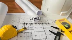  Presentation with solar plant construction - Presentation theme having construction plans with white helmet background and a mint green colored foreground