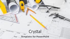  Presentation with construction tools - PPT theme consisting of construction plans with white helmet background and a white colored foreground