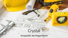  Presentation with construction tools - Audience pleasing PPT layouts consisting of construction plans with yellow helmet and drawing tools on blueprints backdrop and a white colored foreground