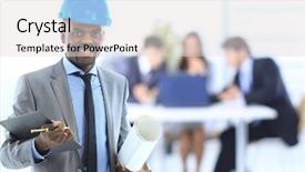  Presentation with grey line drawings of tall buildings - Cool new PPT theme with construction projects businessman - young architect with drawings backdrop and a light gray colored foreground