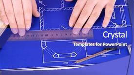  Presentation with architectural - Slide set featuring construction proposal - architectural project with female hands background and a royal blue colored foreground