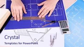  Presentation with architectural - Theme enhanced with construction proposal - architectural project with female hands background and a sky blue colored foreground