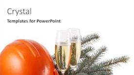  Presentation with silver christmas - Amazing PPT theme having construction protective clothes hard hat gloves and earphones fir tree branches christmas decorations and two glasses with champagne standing on glittering silver surface new year and christmas backdrop and a white colored foreground