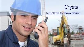  Presentation with foreman - Beautiful PPT layouts featuring construction quality control - foreman communicating via radio backdrop and a sky blue colored foreground