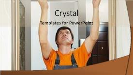  Presentation with carpenter - Colorful theme enhanced with construction quality control - male carpenter at interior wood backdrop and a soft green colored foreground