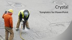 Presentation with casino black jack sound - Amazing PPT theme having construction roads - jack hammer crew backdrop and a light gray colored foreground
