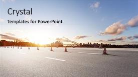  Presentation with sydney - PPT layouts featuring construction roads - landmark sydney bridge and sydney background and a light blue colored foreground