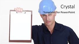  Presentation with craftsman - Presentation with construction safety background - craftsman holding clipboard background and a  colored foreground