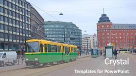  Presentation with finland - Cool new theme with construction schedule - tram in helsinki finland backdrop and a gray colored foreground