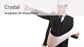  Presentation with construction management - PPT layouts with construction scheduling management - architect with white hard hat background and a white colored foreground