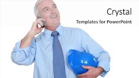 Presentation with architect - Presentation design featuring construction scheduling management - grey-haired architect making call background and a white colored foreground