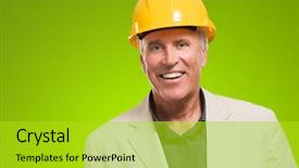  Presentation with architect - PPT theme with construction scheduling management - male architect smiling background and a  colored foreground