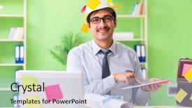  Presentation with project - Slide deck featuring construction scheduling management - male engineer working on new background and a light blue colored foreground