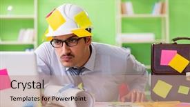  Presentation with mechanical engineering engineer tools - Slide deck with construction scheduling management - male engineer working on new background and a coral colored foreground