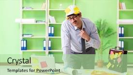  Presentation with project - PPT layouts having construction scheduling management - male engineer working on new background and a  colored foreground