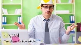  Presentation with cooperative cooperation at new project - Presentation design with construction scheduling management - male engineer working on new background and a light blue colored foreground