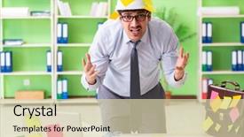  Presentation with project - Audience pleasing presentation design consisting of construction scheduling management - male engineer working on new backdrop and a soft green colored foreground