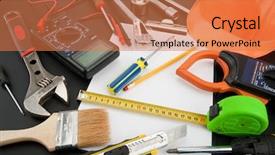  Presentation with multimeter - Theme with construction services - heap of tools multimeter spanner background and a coral colored foreground