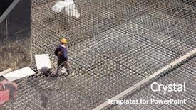  Presentation with reinforcement - Colorful presentation design enhanced with construction site - workers make metal reinforcement backdrop and a gray colored foreground