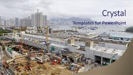  Presentation with construction site construction - PPT theme consisting of construction site aerial shot background and a sky blue colored foreground