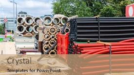  Presentation with construction materials - Slide deck with construction-site-building-materials-europe background and a coral colored foreground