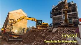  Presentation with excavator - Theme enhanced with construction site during the demolition background and a tawny brown colored foreground