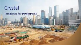 Presentation with hong kong skectch - PPT theme consisting of construction site in hong kong background and a sky blue colored foreground