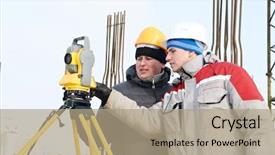  Presentation with theodolite - Presentation design featuring construction site in winter background and a coral colored foreground