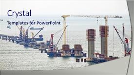  Presentation with bridge construction - Audience pleasing slides consisting of construction site of hong kong backdrop and a sky blue colored foreground