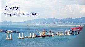  Presentation with bridge construction - Cool new theme with construction site of hong kong backdrop and a sky blue colored foreground