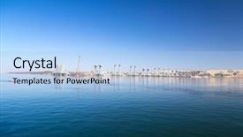  Presentation with bridge construction - Presentation theme enhanced with construction site of the new bridge built on the nile egypt background and a light blue colored foreground