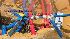  Presentation with pipes - PPT layouts having construction-site-pipes-connection-european background and a gold colored foreground