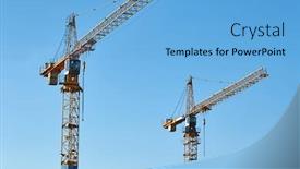  Presentation with construction cranes - Cool new PPT layouts with construction-site-tower-cranes-against backdrop and a light blue colored foreground