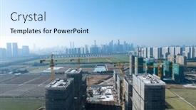  Presentation with crane - Presentation theme having construction-site-with-crane-shoot background and a light blue colored foreground