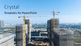  Presentation with construction site construction - Slide deck with construction-site-with-crane-shoot background and a light blue colored foreground