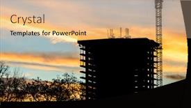  Presentation with construction cranes - Theme consisting of construction site with cranes at sunset sunrise dawn time with the cranes as a silhouette vancouver canada background and a lemonade colored foreground