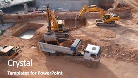  Presentation with dump site - PPT layouts with construction site with dump truck background and a coral colored foreground