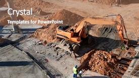  Presentation with construction equipment - Cool new PPT layouts with construction site with excavating equipment backdrop and a coral colored foreground